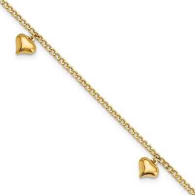 3 Puffed Heart 9 Inch Plus 1 Inch Extender Anklet 14k Gold Polished ANK308-9, MPN: ANK308-9, 883957…