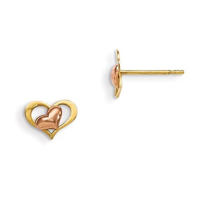 Children&#39;S Heart Post Earrings 14k Yellow &amp; Rose Gold GK734, MPN: GK734, 191101454318