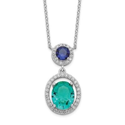 CZ Diamond Glass Stone Dangle Pendant Necklace 18 Inch Sterling Silver Rhodium-Plated QG6159-18, MP…