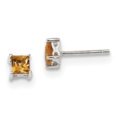 4mm Princess Citrine Post Earrings Sterling Silver QBE28NOV, MPN: QBE28NOV, 191101054495