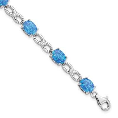 Blue Created Opal &amp; CZ Diamond Bracelet Sterling Silver Rhodium-Plated Polished QG5922-7.25, MPN: Q…