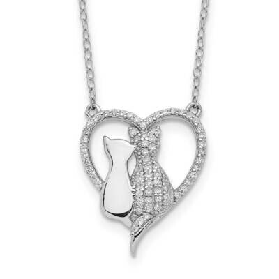 CZ Diamond Cats with 2 In Extender Necklace 16 Inch Sterling Silver Rhodium-Plated Polished QG6169-…