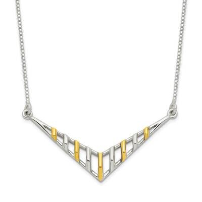 V-Shaped Bar Necklace 16 Inch Sterling Silver Gold-Tone QG6126-16, MPN: QG6126-16, 196904163184