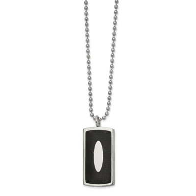 Genuine Blk Leather Inlay DogTag 22 Inch Necklace Stainless Steel Polished SRN2613-22 by Chisel, MP…