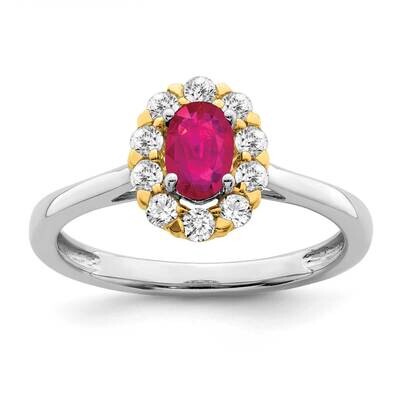 Shank, Yg Top, Created Oval Ruby &amp; Lab Grown Dias Fashion Ring 14k White Gold RM6990-CR-100-WYALG, …