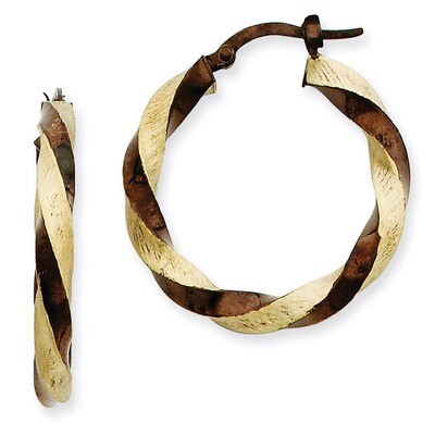 Brown Rhodium 3.75mm Twisted Hoop Earrings 14k Gold PRE197, MPN: PRE197, 883957323091