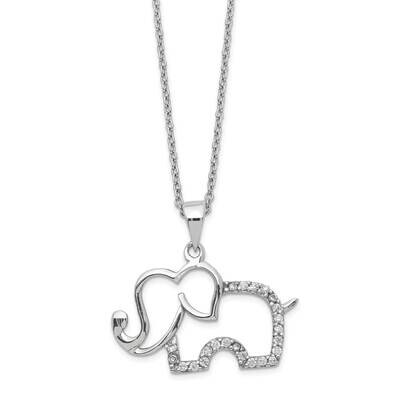 CZ Diamond Elephant 18.25 Inch Necklace Sterling Silver Rhodium Plated QCM1448-18.25, MPN: QCM1448-…