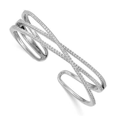 3-Row CZ Diamond Cuff Bangle Sterling Silver Rhodium-plated QB1262, MPN: QB1262, 886774116617