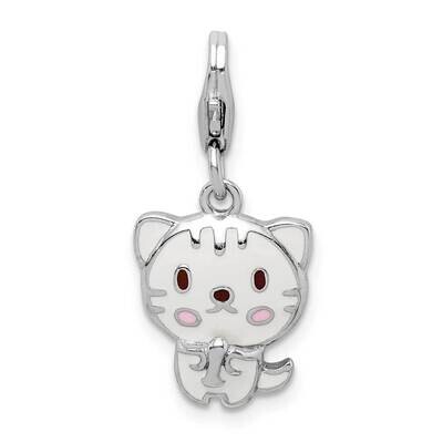 Enameled Kitten with Lobster Clasp Charm Sterling Silver Rhodium-plated QC9526, MPN: QC9526, 883957…