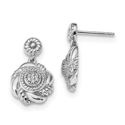 Fancy CZ Diamond Circle Dangle Post Earrings Sterling Silver Rhodium-plated QE13470, MPN: QE13470, …