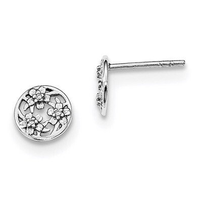 Flower Post Earrings Diamond Sterling Silver QW427, MPN: QW427, 191101048494