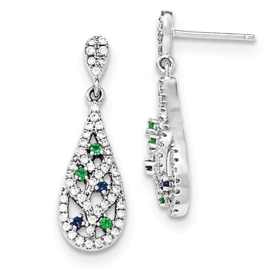 Blue-Green-White CZ Post Earrings Sterling Silver QE12400