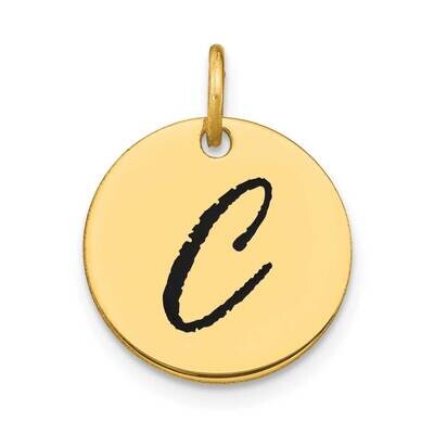 Letter C Black Epoxy Initial Disk Charm 14k Gold Polished YC1436C, MPN: YC1436C, 196904084151