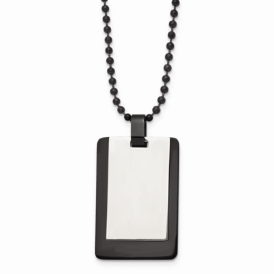 IP Black-plated 2 piece Dog Tag Necklace Stainless Steel Polished SRN790-24 by Chisel, MPN: SRN790-…