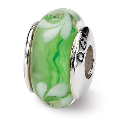 Green White Hand-blown Glass Bead - Sterling Silver QRS655, MPN: QRS655, 883957725659