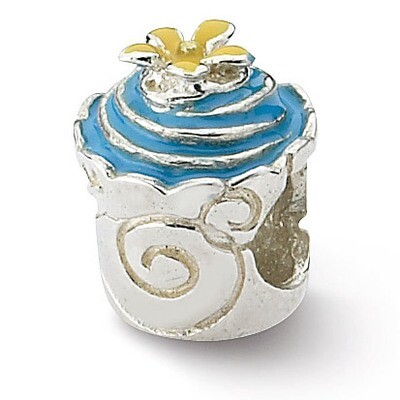 Blue Enameled Cupcake Bead - Sterling Silver QRS1882, MPN: QRS1882, 883957310787