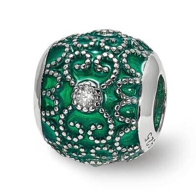 CZ Diamonds Green Enameled Bead Sterling Silver QRS3964, MPN: QRS3964,