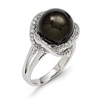 12-13Mm Black Shell Bead &amp; CZ Ring Sterling Silver QMJR122B-6, MPN: QMJR122B, 886774294957