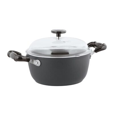 Sambonet Quarzo Nero Nonstick Sauce Pot 2 Handles With Pyrex Lid Grey 8 Inch 85 Oz. 2.6 Qts 51007-7…