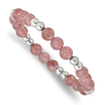 Strawberry Quartz Beaded Stretch Bracelet Stainless Steel Polished SRB2729, MPN: SRB2729, 191101861…