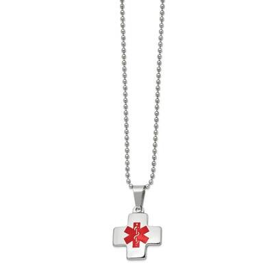 Red Enamel Cross Medical Id 20 Inch Necklace Stainless Steel Polished SRN2760-20 by Chisel, MPN: SR…