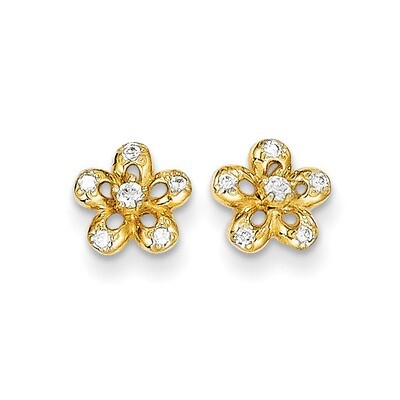 Synthetic Diamond Flower Post Earrings - 14k Gold SE2398 by Madi K, MPN: SE2398, 886774983998