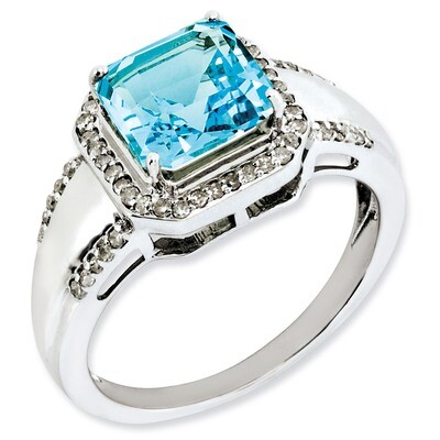 Light Swiss Blue Topaz Ring Sterling Silver Diamond QR3080LSBT, MPN: QR3080LSBT, 883957648163