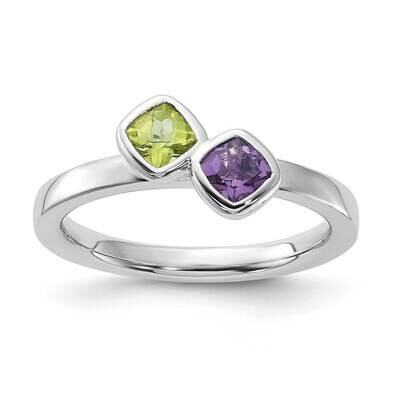 Sterling Silver Stackable Expressions Polished Amethyst &amp; Peridot Ring QSK1469-7