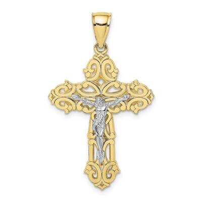 Rhodium Crucifix Scrolled Tips Charm 10k Gold 10K9198, MPN: 10K9198,