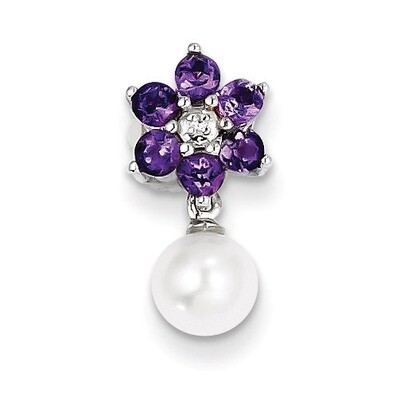 Pearl Amethyst Diamond Pendant Sterling Silver Cultured QP3108AM, MPN: QP3108AM, 883957604459