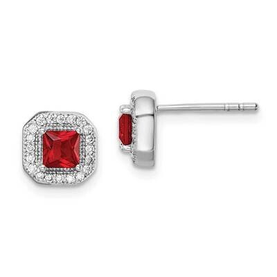 Red &amp; Clear CZ Diamond Post Earrings Sterling Silver Rhodium Plated QE14470JUL, MPN: QE14470JUL, 88…