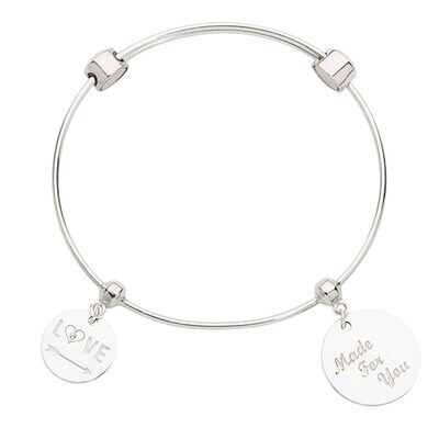 Nikki Lissoni Charm Bangle with Two Fixed Charms Direction To Love Made For You with Passion Silver…