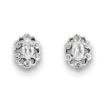 White Topaz &amp; Diamond April Earrings Sterling Silver QBE22APR, MPN: QBE22APR, 883957396620