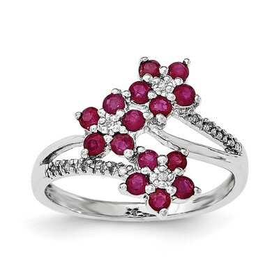3 Flower Ruby and Diamond Ring Sterling Silver Rhodium-plated QR6380R, MPN: QR6380R, 191101005473