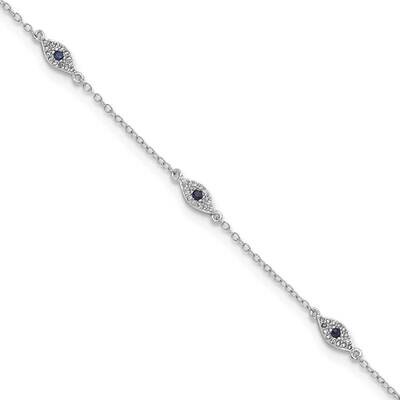 Blue &amp; White CZ Diamond Eyes Bracelet Sterling Silver Rhodium-Plated Polished QG5915-7.5, MPN: QG59…