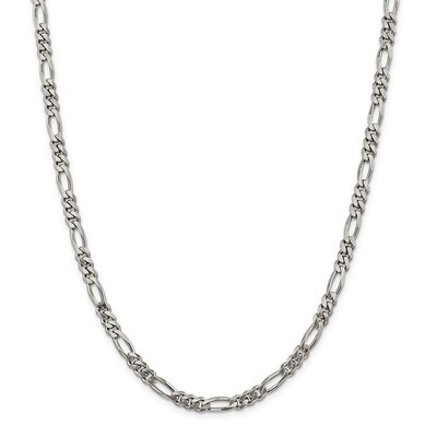 24 Inch Plated 5.25mm Figaro Chain Sterling Silver Rhodium QFG150R-24, MPN: QFG150R-24, 883957210353