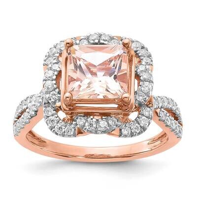 Sterling Silver Rose Tone Polished Morganite and CZ Ring RM3661-MG-SSRCZ-7