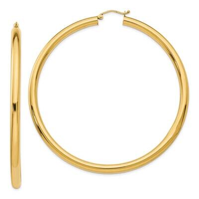 14K Polished 4X70mm Round Tube Hoop Earrings 14k Gold Polished TF553, MPN: TF553, 191101363436