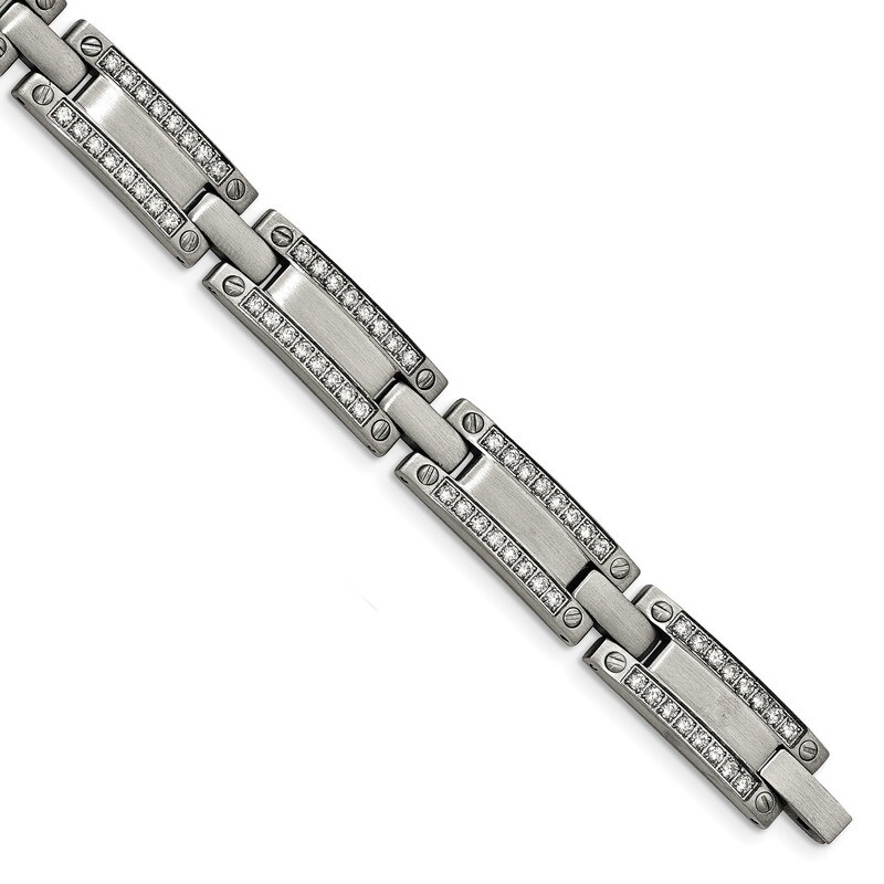 CZ 8.50 Inch Link Bracelet Stainless Steel Brushed SRB1977-8.5 by Chisel, MPN: SRB1977-8.5, 1911016…