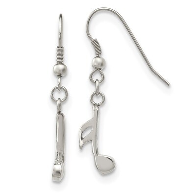 Music Note Dangle Shepherd Hook Earrings Stainless Steel Polished SRE1170 by Chisel, MPN: SRE1170, …