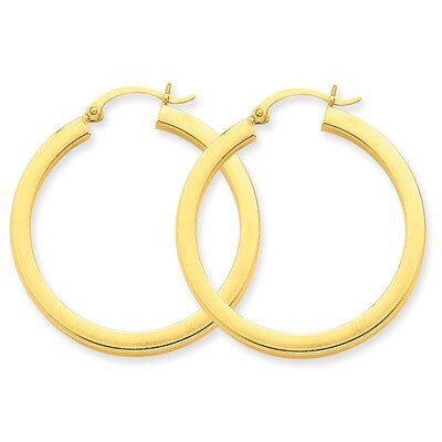 3mm Polished Square Hoop Earrings 14k Gold TE539, MPN: TE539, 883957290997