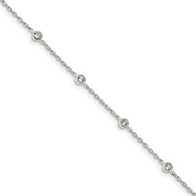 CZ Diamond 1 inch Extender Anklet Sterling Silver Polished QG4197-9, MPN: QG4197-9, 886774124490