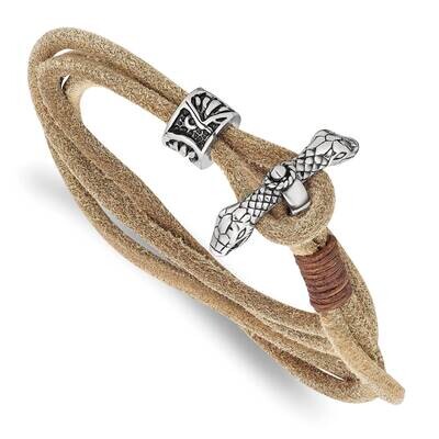 Polished Snake Heads Leather 16 Inch Wrap Bracelet Stainless Steel Antiqued SRB2990, MPN: SRB2990, …