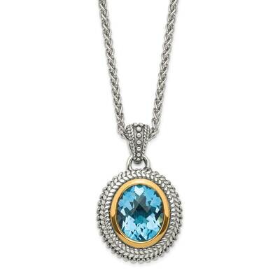 Antiqued Light Swiss Blue Topaz Necklace Sterling Silver with 14k Gold Accent QTC1597, MPN: QTC1597…