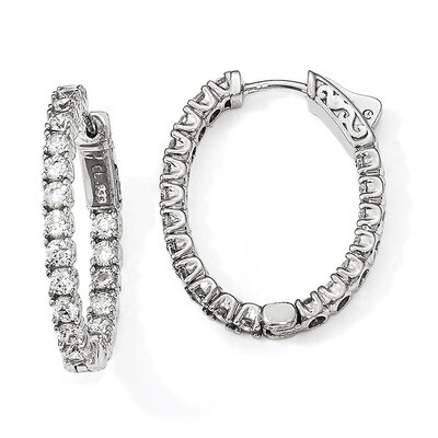 CZ Oval In &amp; Out Hoop Earrings Sterling Silver Rhodium-plated QE12991, MPN: QE12991, 886774727066