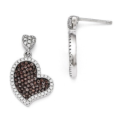 Heart Dangle Post Earrings Sterling Silver &amp; Cubic Zirconia QMP722, MPN: QMP722, 883957040424