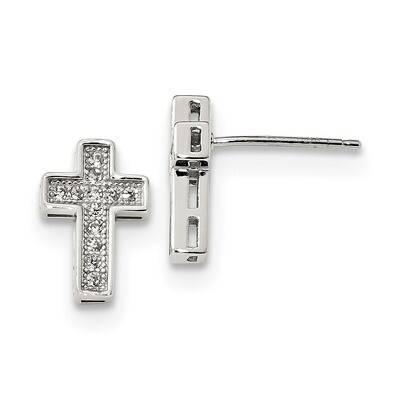 CZ Diamond Cross Post Earrings Sterling Silver QE13489, MPN: QE13489, 191101118401