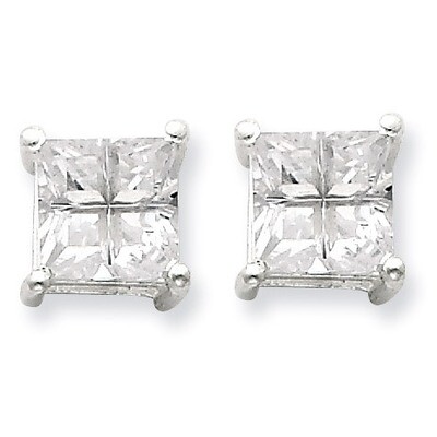7mm Square Diamond Basket Set Stud Earrings Sterling Silver QE7520, MPN: QE7520, 883957548685