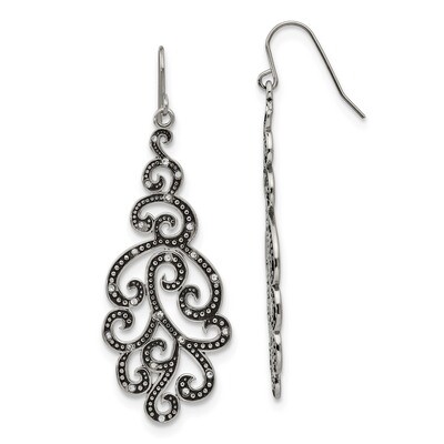 Crystal Shepherd Hook Earrings Stainless Steel Polished Antiqued SRE1039 by Chisel, MPN: SRE1039, 1…