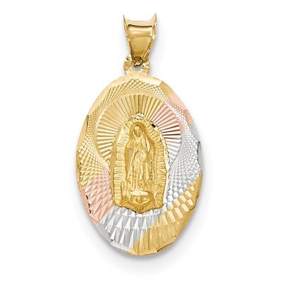 Diamond -cut Lady of Guadalupe Oval Pendant 14k &amp; Rhodium Polished K5824, MPN: K5824, 886774618982